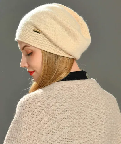 Vista 3 de jaxmonoy Gorro de punto holgado de cachemira para mujer, gorro de invierno suave y cálido de lana para mujer