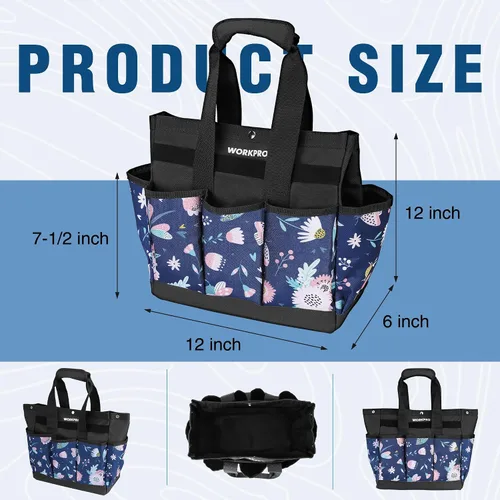 Vista 4 de WORKPRO Bolsa de herramientas de jardín, bolsa Oxford resistente de 9 bolsillos, soporte para kit de herramientas de jardinería, 12 x 12 x 6