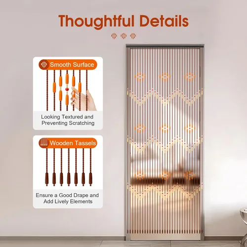 Vista 7 de Cortina de puerta con cuentas de madera de 31 líneas, cortina de cuentas de madera natural y bambú, mosquitera, baño, dormitorio, porche, pasillo