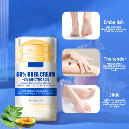 Vista 5 de Crema de urea 60 por ciento para pies de máxima fuerza, crema para pies de urea con ácido salicílico al 2%, loción para pies, removedor de callos