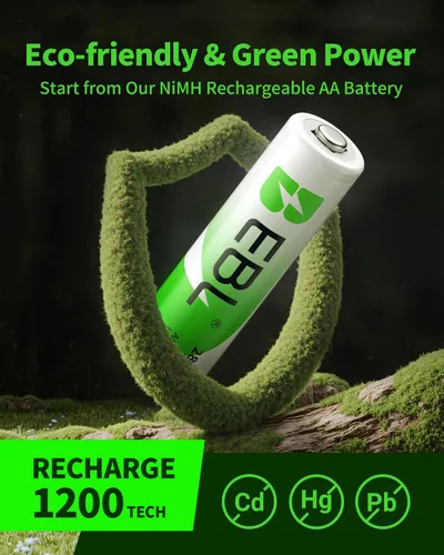 Vista 4 de EBL AA 2800mAh Baterías recargables Ni-MH de alto rendimiento, paquete de 4