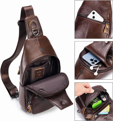 Vista 163 de LUKZIJAES Bolso bandolera de cuero genuino para hombre