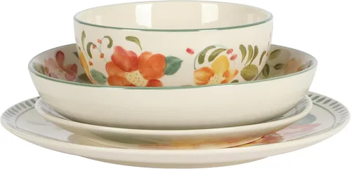 Vista 6 de Bloomhouse Cassia Bud 16 Piezas Juego de Vajilla de Gres con Cuencos Dobles Pintados a Mano y Platos Florales