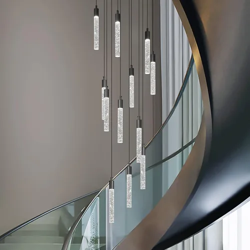Vista 9 de Lámpara colgante de cristal cromado, 9 luces, regulable, 54 W, 6000 K, escalera, grande, vestíbulo, sala de estar, vestíbulo, techo alto