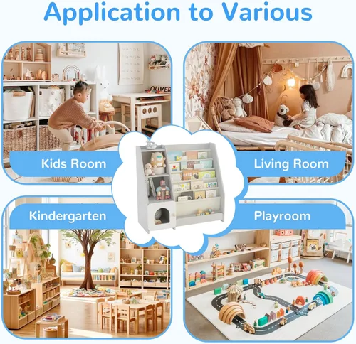 Vista 6 de Estantería para niños FKWin, organizador de almacenamiento de juguetes para niños, estante de almacenamiento para bebés, estanterías de madera