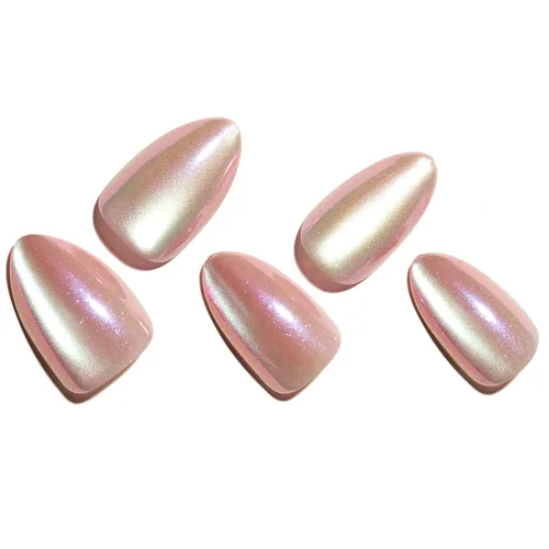 Vista 6 de GLAMERMAID Seashell Pink - Uñas postizas cortas a presión, color almendra