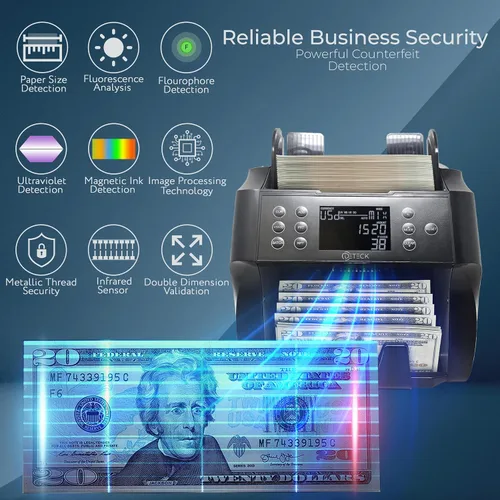 Vista 3 de DETECK DT500 Contador de Dinero de Denominación Mixta, Multidivisa, Contador de Billetes, Detección de Falsificaciones 2CIS/UV/IR/MG/MT, Contador