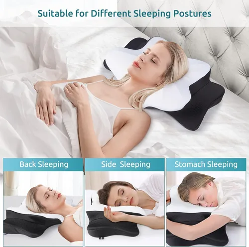 Vista 2 de DONAMA - Almohada cervical para cuello y hombros, diseño de espuma viscoelástica contorneado, soporte ergonómico para dormir de lado, espalda o boca