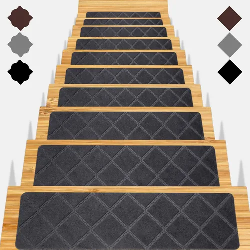Vista 14 de Peldaños de escalera para escalones de madera, 15 unidades, 8 x 30 pulgadas, alfombras antideslizantes para interiores, para niños, ancianos