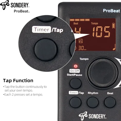 Vista 6 de Sondery Metrónomo digital recargable conteo vocal para piano guitarra