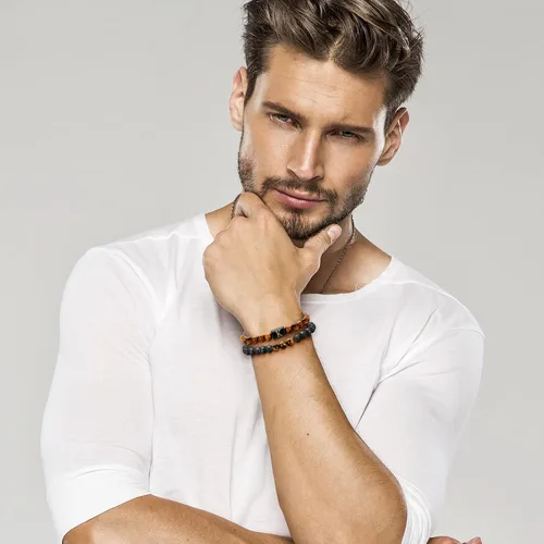 Vista 2 de M MOOHAM Bracelets for Mens Christmas Gifts - 8mm Natural Stone Initial Bracelet for Men Lava Rock Tiger Eye Bracelets Unique Anniversary Christmas
