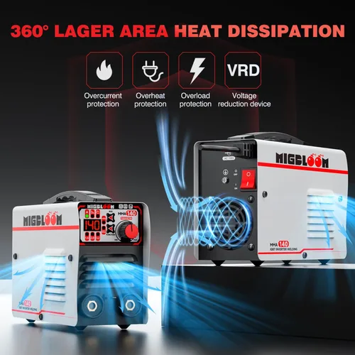 Vista 3 de Máquina de soldadura de palo 140A 110V pequeña máquina de soldadura ARC Mini soldador portátil MMA, soldador inversor IGBT con VRD, arranque