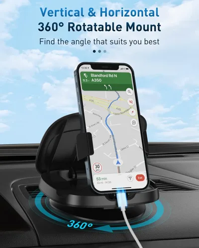 Vista 2 de Soporte de teléfono para automóvil, 360° giratorio para tablero de instrumentos horizontal y vertical, soporte de teléfono celular, lavable