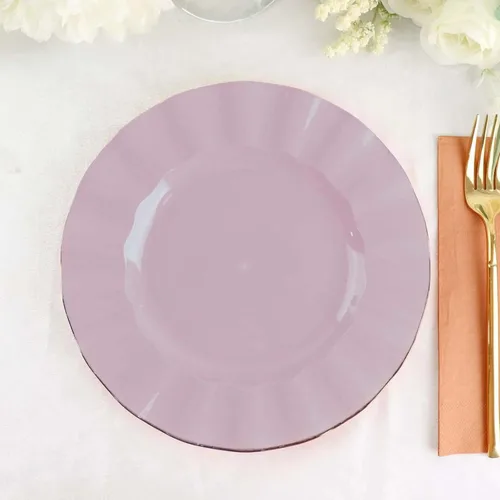 Vista 58 de Tableclothsfactory Paquete de 10 platos redondos de plástico negro de 6 pulgadas para ensalada de postre, platos desechables con borde ondulado