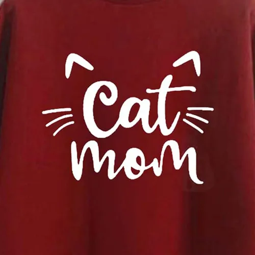 Vista 3 de Linda sudadera de manga larga con estampado de letras para mujer y gato