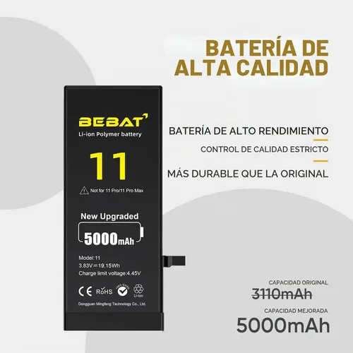 Vista 3 de Batería de repuesto para iPhone 11, batería de repuesto de polímero de iones de litio de alta capacidad de 5000 mAh para el modelo A2111, A2223