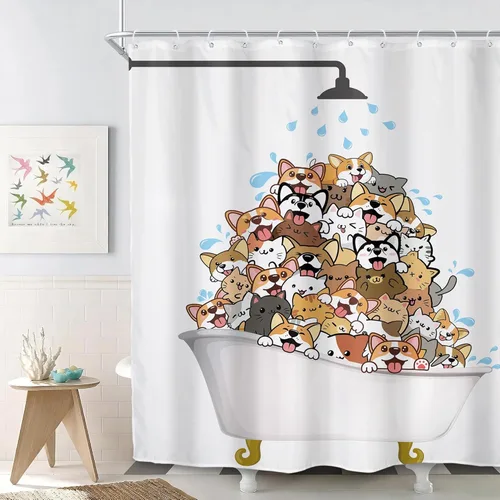 Vista 21 de SVBright Cortina de Ducha de Puesto Pequeño con Lindo Gato 36 pulgadas de ancho x 72 pulgadas de largo para Niños Casa Rodante Media Individual