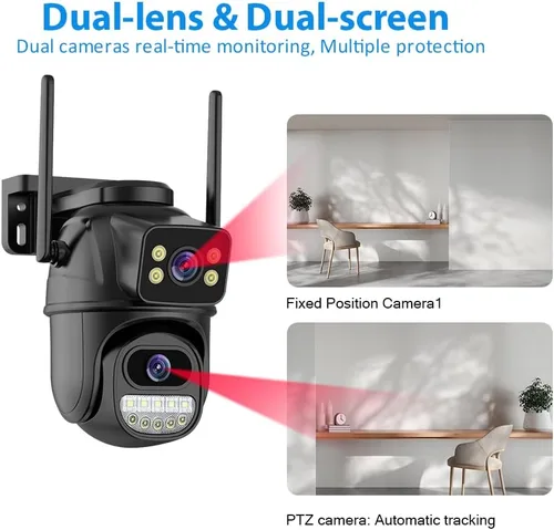 Vista 3 de Cámara de seguridad al aire libre 2.4G WiFi cámaras de seguridad para el hogar al aire libre enlace de doble lente 360° vista con tarjeta SD 128G
