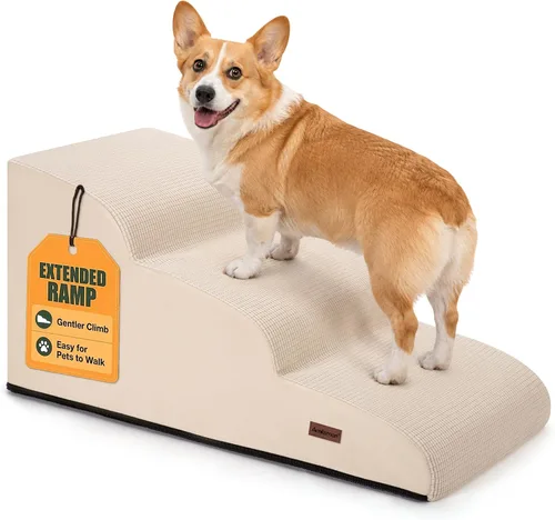 Vista 9 de Aodisman Escaleras de perro de 2 escalones para perros pequeños, escaleras Pana caqui