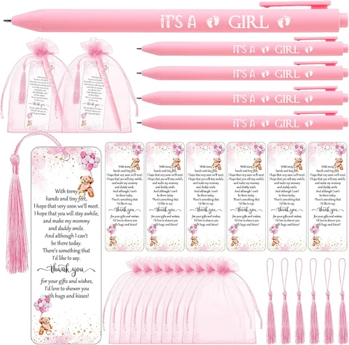 Vista 8 de Geyoga 50 juegos de marcadores para baby shower, 50 bolígrafos para baby shower, 50 marcadores y bolsas de organza para invitados, premios para Azul