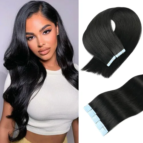 Vista 7 de Extensiones de cabello humano real con cinta, extensiones de cabello humano real de doble trama, extensiones de cabello humano lacio sin costuras