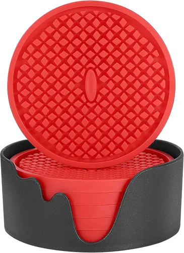 Vista 18 de ME.FAN Posavasos de silicona [paquete de 6] posavasos gruesos con soporte, tapete para tazas, antideslizante, antiadherente, se mantiene en su