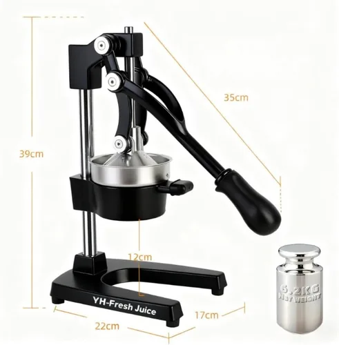 Vista 3 de Exprimidor de hierro fundido ultra premium, extra grande, resistente, grado comercial, prensa manual de acero inoxidable, exprimidor de cítricos