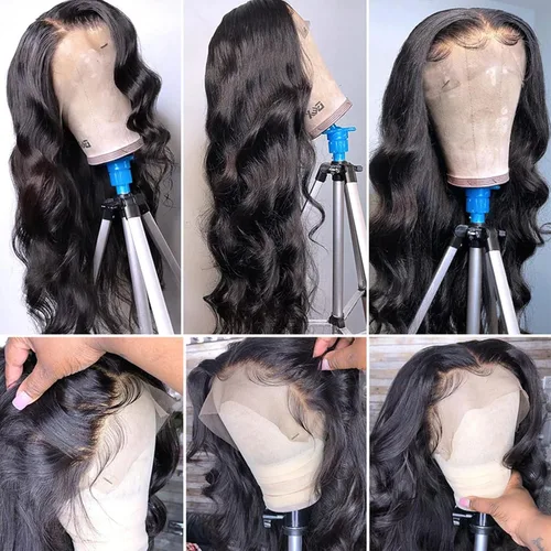 Vista 4 de Lemoda Pelucas de cabello humano ondulado con encaje frontal transparente HD de 13 x 6 pulgadas, peluca frontal de encaje frontal prearrancada 15A