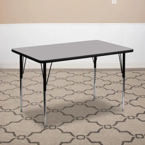 Vista 2 de Flash Furniture Mesa de actividades laminada térmica rectangular gris de 24 pulgadas de ancho x 48 pulgadas de largo, patas ajustables en altura