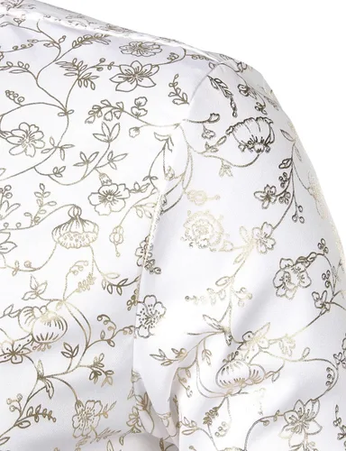 Vista 4 de ZEROYAA Camisas de vestir de manga larga con botones y estampado floral de rosas para hombre
