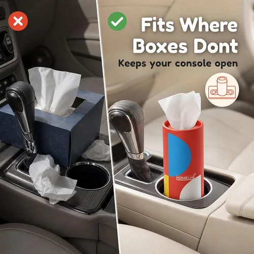 Vista 2 de Soporte para pañuelos de coche con pañuelos faciales, 4 botes, paquete a granel de viaje, cajas redondas de cubo, repuesto para tubos Kleenex, cajas