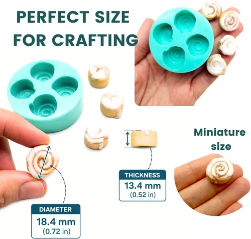 Vista 8 de Molde para miniaturas de rollos de canela - Molde de silicona para mini rollos de canela incrustados. Para decoraciones de velas, joyería, mini
