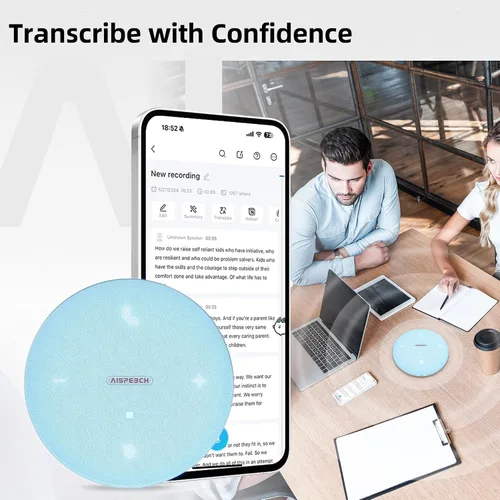 Vista 3 de Altavoz de conferencia Bluetooth M4 con reducción de ruido AI, resúmenes de IA, transcripción AI con soporte de 60 idiomas, captación de voz 360° a