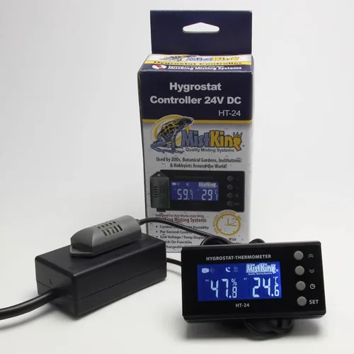 Vista 3 de MistKing Controlador de higróstato/termómetro (24 V CC) Control de humedad día/noche Control por segundo Pantalla de bajo voltaje/temperatura