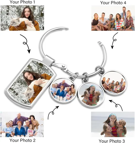Vista 2 de Llavero personalizado con foto personalizada con foto, llaveros grabados para mujeres y hombres, regalo conmemorativo