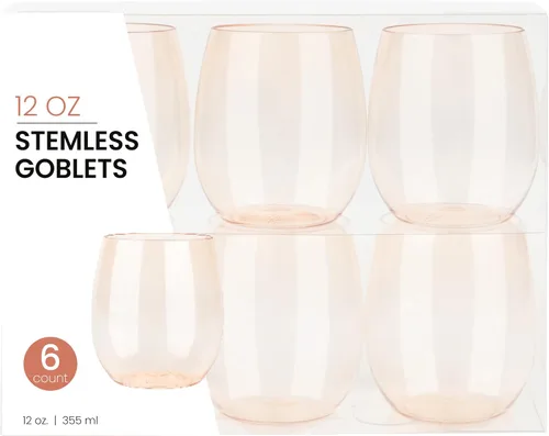 Vista 5 de PLASTICPRO Paquete de 6 Copas de Vino de Plástico Color Azul Aguamarina Sin Tallo Desechables de 12 oz Sin BPA Irrompibles Copas de Vino de Plástico