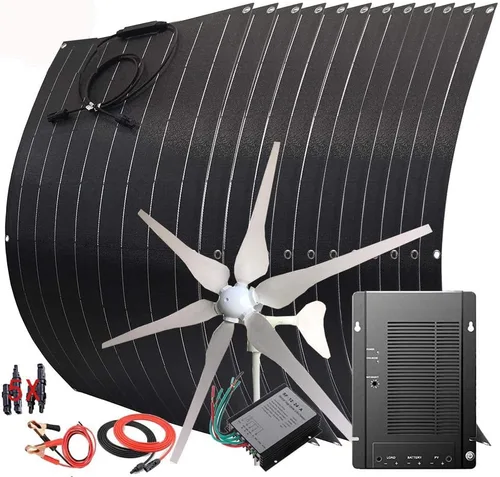 Vista 8 de Kit de generador solar eólico de 1600 W: viene con turbina eólica de 400 W y 12 paneles solares flexibles de 100 W y controlador de viento