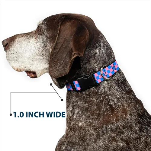 Vista 6 de Collar de clip de plástico BUCKLE-DOWN Checker – Color Negro/Rosa – 1/2" de ancho – Compatible con cuello de 9 – 15" – grande
