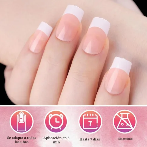 Vista 4 de AddFavor Uñas Postizas de Punta Francesa Cortas, 120 piezas Uñas Postizas Blancas con Punta Francesa Uñas Postizas Cuadradas Nude Uñas Acrílicas