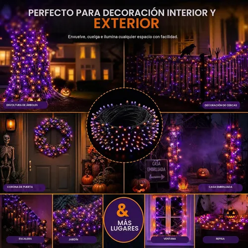 Vista 7 de Dazzle Bright - Guirnalda de luces para Halloween, 300 LED, 100 pies, 8 modos de iluminación, decoraciones para carnaval, jardín, exteriores y patio