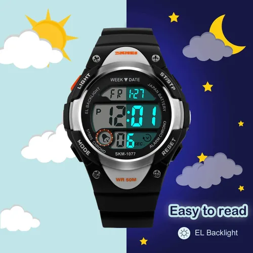 Vista 5 de Reloj digital deportivo para niños y niñas, resistente al agua, relojes electrónicos con alarma LED, cronómetro
