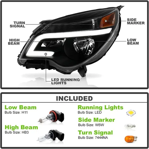 Vista 2 de ACANII - For [Halogen Model] 2010-2015 Chevy Equinox Black Upgrade Style LED Tube Headlights Headlamps Pair Left+Right