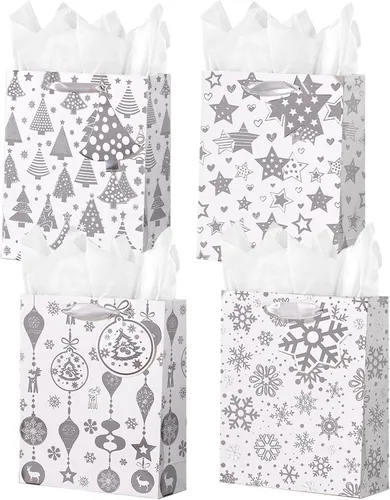 Vista 14 de SHIPKEY Paquete de 10 bolsas de regalo verde aguamarina con papel de seda bolsa de regalo de dama de honor de 8 x 4 x 11 pulgadas, bolsa de papel