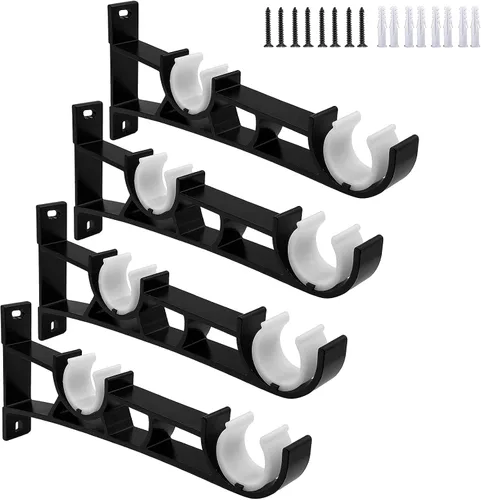 Vista 12 de Soportes dobles para cortinero, ganchos resistentes para cortinero, soportes para barra de cortina montados en la pared para cortinero de 1 pulgada