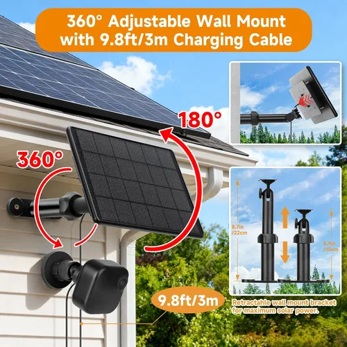 Vista 4 de Panel solar para Blink Outdoor 2K+/4 (4ª generación)/exterior (3ª generación) XT3 y XT2/XT, cargador solar de 6 W para Blink con montaje ajustable