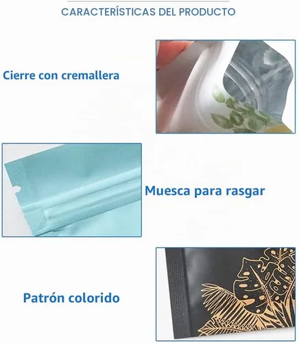 Vista 3 de 100 bolsas de hojas doradas para caramelos, café, Mylar para almacenamiento de alimentos, contenedor desechable para aperitivos, paquete