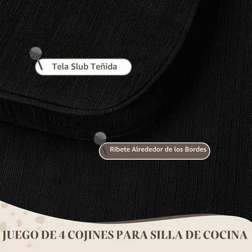 Vista 6 de Basic Beyond Cojines para sillas de comedor, 4 unidades, cojines para sillas de cocina en forma de D con lazos, juego de 4, cojines de asiento