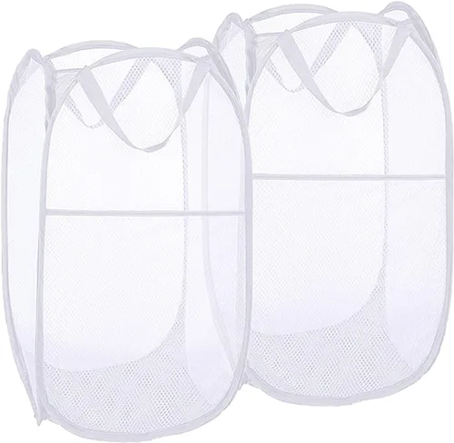 Vista 12 de Cesta de malla desplegable para la lavandería, cestas plegables para ropa sucia, cestas plegables para ropa sucia para baño, dormitorio Azul ceniza