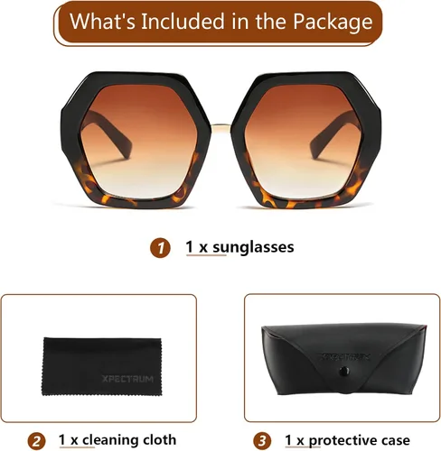 Vista 6 de Xpectrum Gafas de sol de moda extra grandes para mujer, estilo años 60, marco grueso hexagonal, gafas poligonales de gran