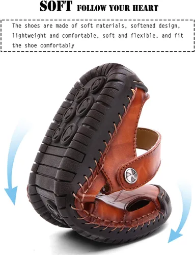 Vista 4 de Sandalias de cuero con punta cerrada para hombre, sandalias de pescador casuales para caminar al aire libre, zapatos de playa, Negro